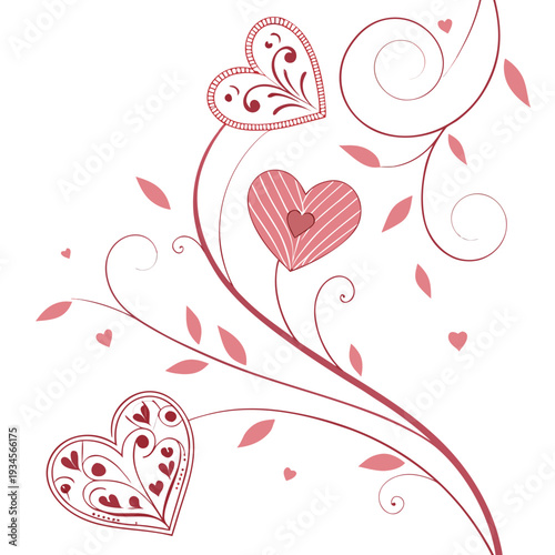 A pink heart shaped vine with leaves and flowers