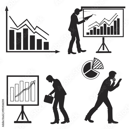 Business people analyzing statistics and graphs