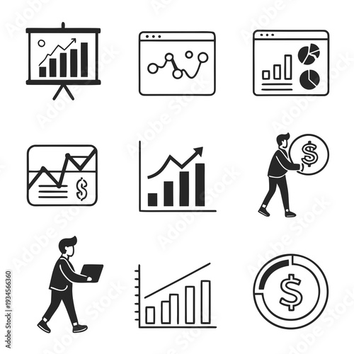 A collection of business and finance related icons