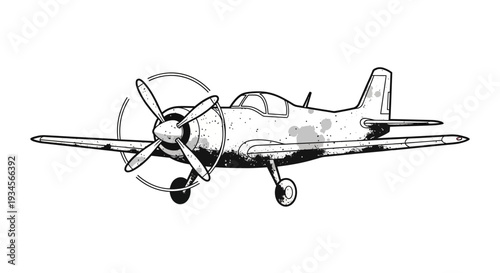 Vintage warplane illustration, retro aviation, propeller aircraft