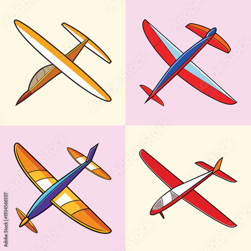 colorful glider airplanes vector illustration, flat design style