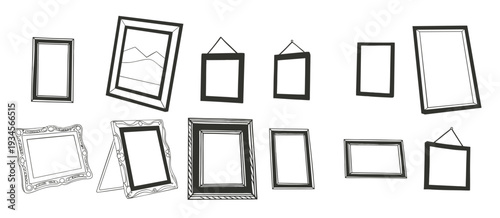  set of different frames and frames hanging on a wall