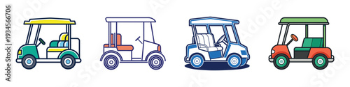 Four golf carts in different colors and designs vector illustration