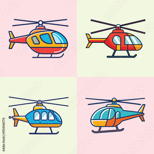colorful helicopter vector illustration, flat design, aircraft graphics