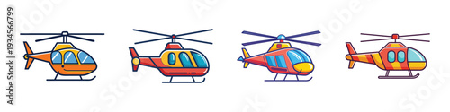 Colorful helicopter set in different positions vector illustration