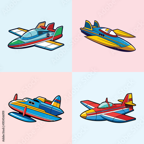 Colorful hydroplanes in different designs vector illustration