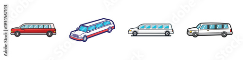 Different types of limousines vector illustration, flat design cars