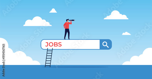 Businessman Searching Jobs on Giant Search Bar – Career Opportunity Concept Vector Illustration