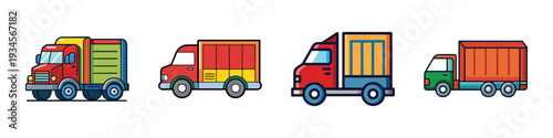 colorful lorry trucks in different styles vector illustration