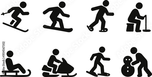 Depicting various winter sports and recreational activities