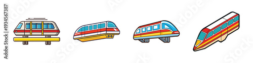 Monorail train in motion, colorful transportation vector illustration, flat design