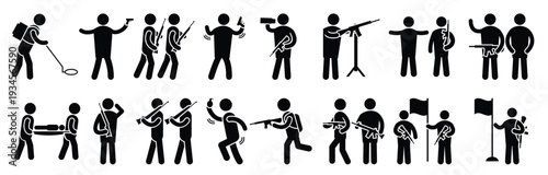 pack of military persons glyph vector icons