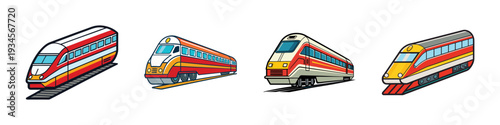 colorful passenger trains in different styles vector illustration