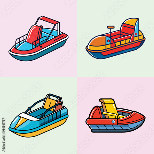 Colorful pedal boats vector illustration, flat design graphic art