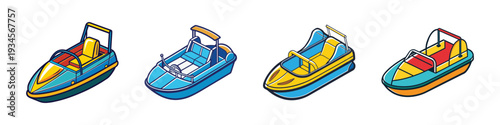 Colorful pedal boats vector illustration, flat design graphics