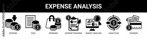 Expense Analysis web banner icon vector illustration concept with icons of expense, cost, spending, expense tracking, budget analysis, cash flow, and payment.