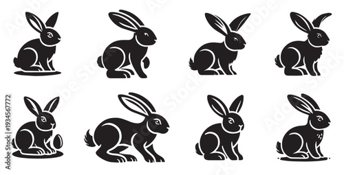 Vector rabbits icons on isolated white background