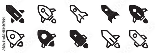  rocket icon set line and solid style for system launch