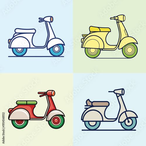 Colorful scooter set in flat design vector illustration