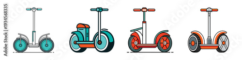 Four colorful electric scooters in different designs vector illustration