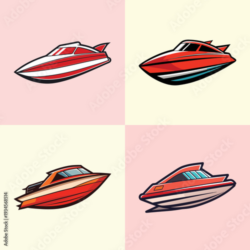 Red speedboats on colorful backgrounds vector illustration