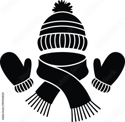 Winter hat scarf and mittens silhouette