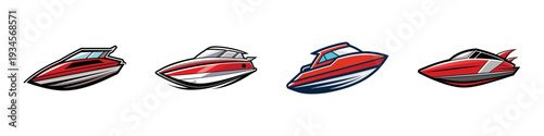 Speedboats in different styles vector illustration, flat design graphics