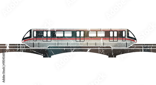 Monorail train on elevated track with grunge texture