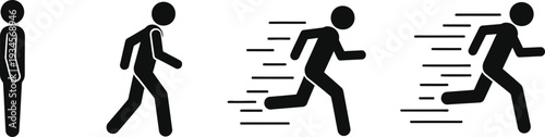 Four stick figures running in different stages of motion on white background
