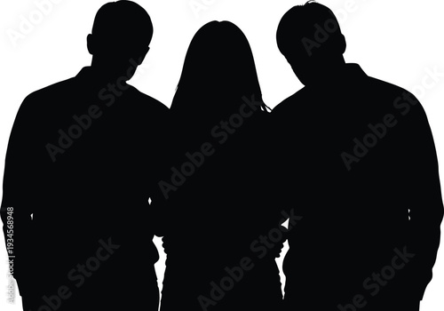 Silhouette of three people standing together with their backs to the camera looking forward