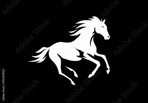 Silhouette of rearing horse prancing on hind legs against black background