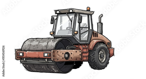 Road Roller Construction Vehicle - Illustration