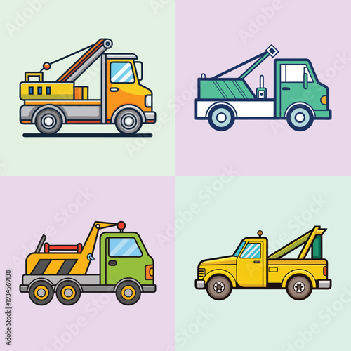 Tow trucks in different colors and designs vector illustration