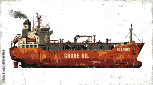 Rusty Crude Oil Tanker Ship on White Background