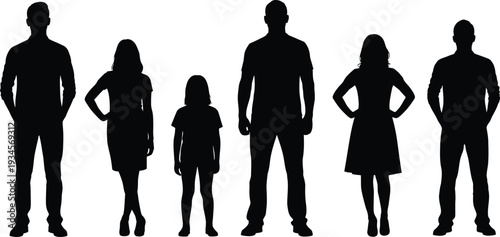 Silhouette of a diverse group of people standing together in a line  family and friends