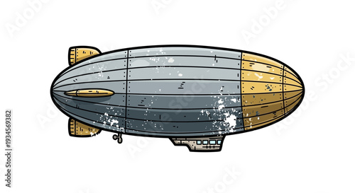 Vintage dirigible airship illustration, retro blimp on white background