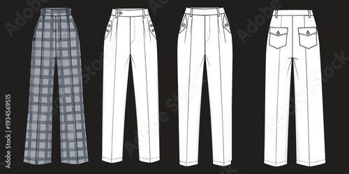 Four pairs of pants with different trousers plaid white fashion