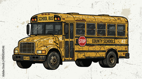 Vintage Yellow School Bus Illustration