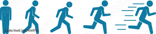 Blue human stick figures running in different poses and speeds  motion sequence