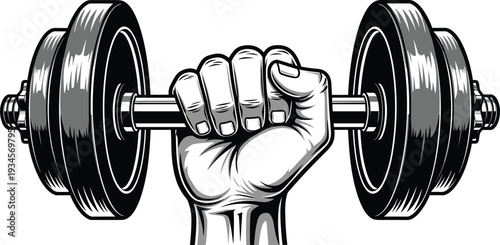 Hand gripping dumbbell weight fist