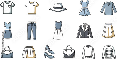 Collection of various fashionable clothing items and accessories for women displayed together