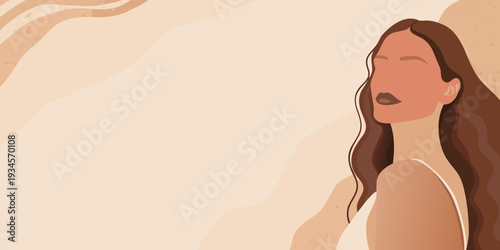 Abstract illustration of a woman s face with flowing brown hair
