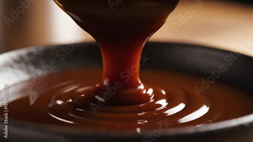 Dark liquid poured into bowl close up food preparation concept
