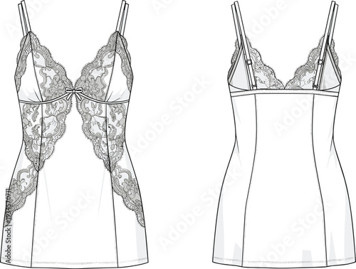 Lace Trimmed Chemise Nightgown Technical lingerie technical fashion garment women's clothing