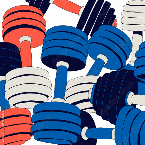 A colorful illustration of multiple dumbbells