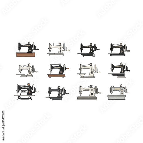 Professional and Vintage Sewing Machine Illustration Set
