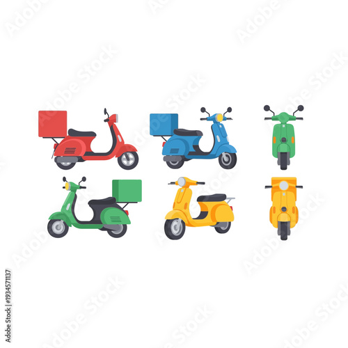 Colorful Delivery Scooters and Mopeds Vector Set