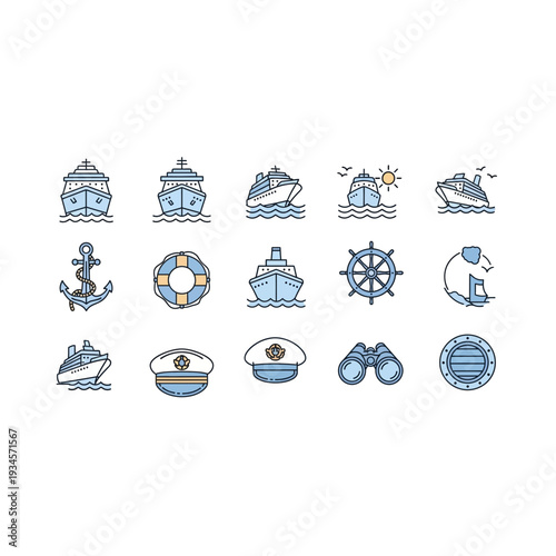 Nautical icon set for sea travel and adventure