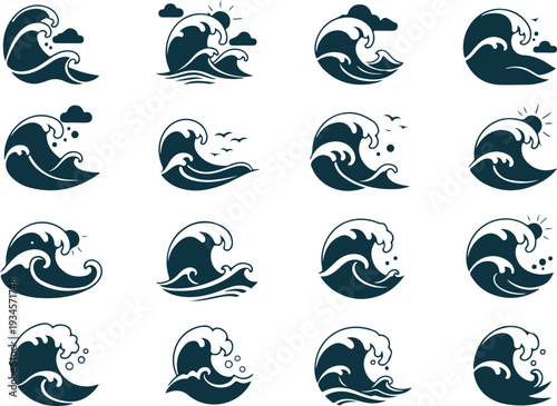 Vector art of set of wave icons in different styles