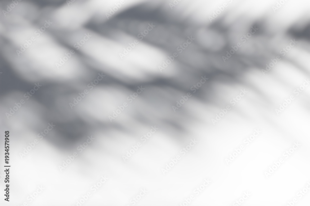 Fototapeta premium Realistic palm leaf shadow photo overlay effect isolated on transparent background. Natural shadow silhouette of blurred tropical palm branch. Mockup for product presentation. Neutral design element